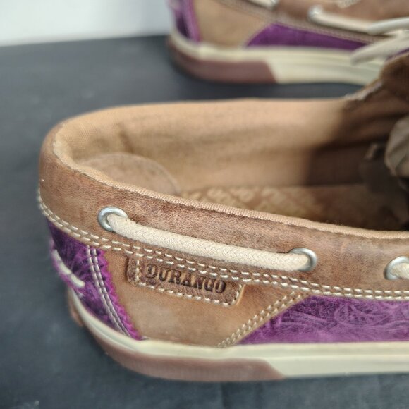 Durango Loafers Boat Shoes Women's Size 9 Medium Brown Purple Tooled Leather - Picture 3 of 10